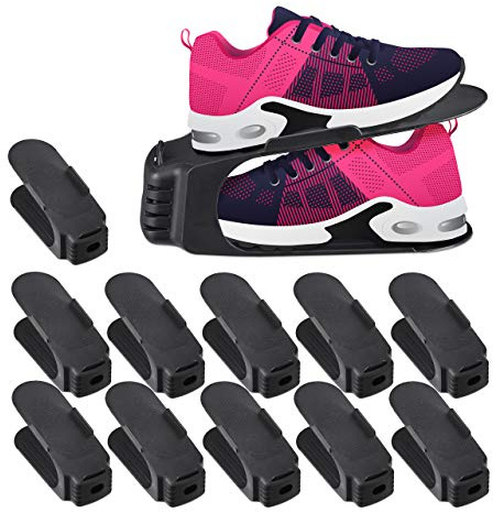 Relaxdays 12-pack skostaplare, upp till storlek 39/40, halkfri skohylla, damskor, yta BxD 9,5 x 24 cm, svart