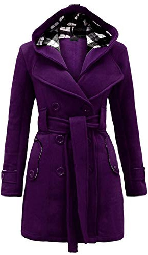 YMING Femmes Veste À Manches Longues D'hiver Manteau À Capuchon Chaud Manteau À Poitrines Avec Ceinture Violet XXL
