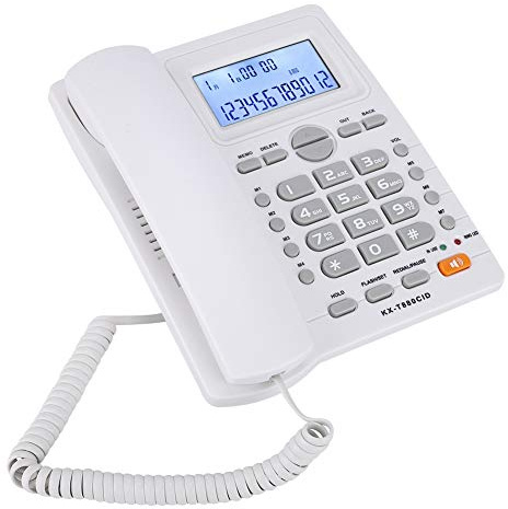 Téléphone fixe filaire, ensemble d'extension à deux ports Téléphone filaire avec affichage de l'identification de l'appelant avec haut-parleur, téléphone de bureau à domicile prenant en charge(blanc)