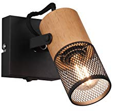 meineWunschleuchte Schwenkbarer Wandstrahler mit Schalter, Drahtgeflecht Schwarz und Holz