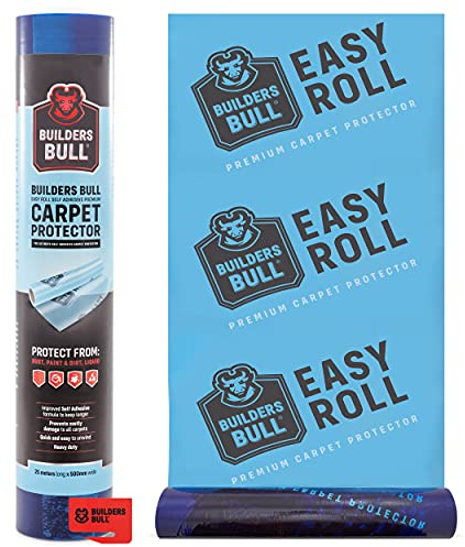 Heavy-Duty Carpet Protector – Strong Self-Adhesive Floor Protector – Premium Carpet Floor Covering - Waterproof Carpet Roll - Easy Unwind Plastic Carpet Protector - Safety Cutter Included