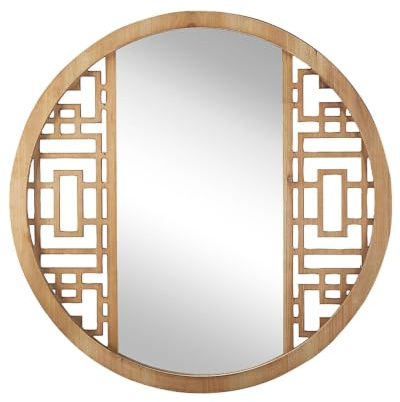 Beliani Moderner Wanspiegel rund Hellbraun Holz ⌀ 60 cm Firminy
