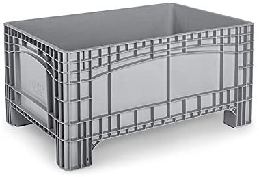 DIE BOX FABRIK Palettenbox 1200x800x580mm, Boxfabrik NOAH L, Großbehälter, Umzugsbehälter, Transportbox, Kunststoffbehälter, Containerwagen, Transportwanne, Made in Germany (Grau, Füße)