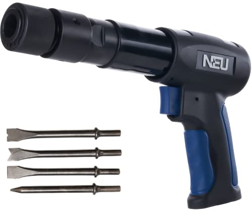 PNEUPACTURE Air hammer, NEU 250mm long barrel air chisel kit, with 4pcs chisels, with quick change retainer, 2200bpm, front exhuast, air chisel for shoveling and cutting