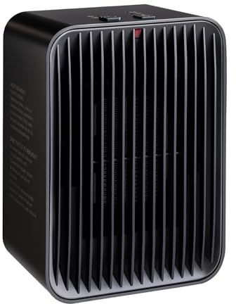 Amazon Basics Portable Ceramic Space Heater, Small Electric Heater for Indoor Use With 3 Heat Settings, Temperature Control, Lightweight (1.7 LBS), 520 w, Black, 5.1L x 3.5W x 7H
