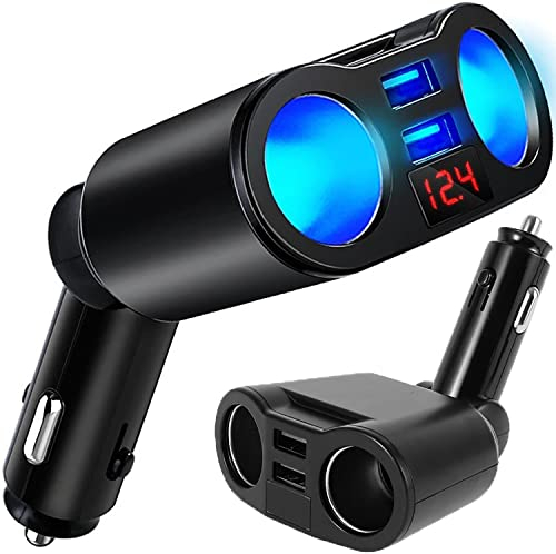 Retoo Zigarettenanzünder Verteiler mit 2 Mehrfach Steckdose,Voltmeter und 2 USB, 12V/24V, 3.1A Quick Charge, Auto Ladegerät, Anschlüsse für Handy Tablet GPS Dash Cam, Kfz Adapter Splitter