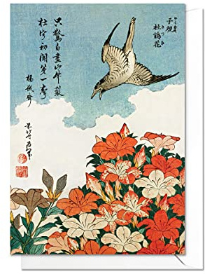 Japanska Ukiyo-e konst gratulationskort – födelsedagsjubileum alla hjärtans dag kort med kuvert (Hokusai gök och azalea) – C15