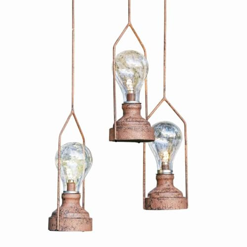 Loberon LED-Hängelaterne 3er Set Chambéry, nostalgischer Industrial-Look, unterschiedliche Längen der Aufhängungen, Antik-Finish, batteriebetrieben, Outdoor-Laterne, Eisen, antikbraun