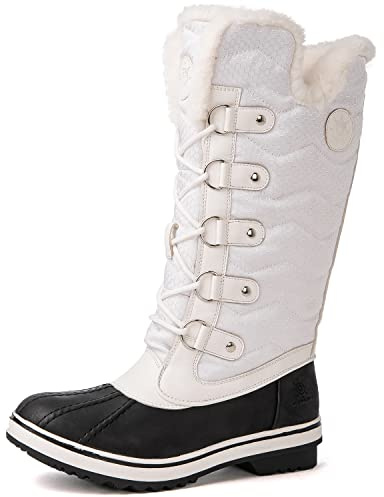 kingshow Globalwin Women’s Snow Boots White Waterproof Mid-Calf Winter Boots For Women with Faux Fur Lining, Insulated Cold Weather Protection, and Non-Slip Traction Sole Size 9M