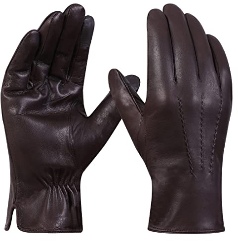Harssidanzar Herren-Lederhandschuhe für Herren, Touchscreen, Winterkleid, Lederhandschuhe, Fleece-gefüttert, GM040UK
