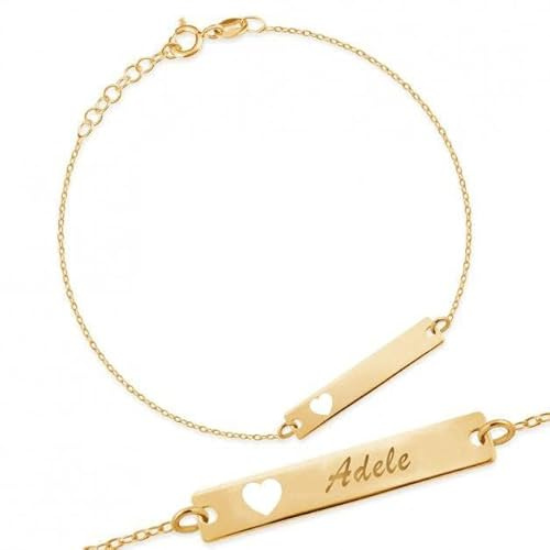 Sakrami Gold Armband Plättchen mit Herz Kids Collection Gold Armband mit Name + Personalisierte Geschenkbox + Geschenkidee zur Geburt Kommunion oder Taufe