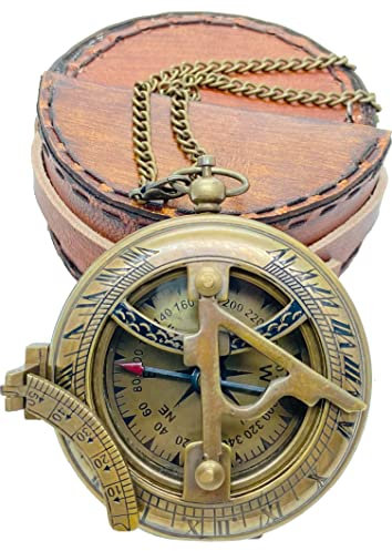 MADSNIIB Brass Sundial Compass, Handcrafted Vintage Sundial Compass, Antique Steampunk Accessory for Touring, Hiking, Camping,Gift Idea for Loved Ones (Push Open Sundial Compass)