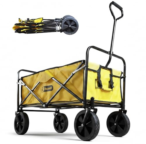 RocwooD Garden Trolley Foldable Cart Folding 200kg Capacity Beach Camping Festival Fishing Shopping Utility Wagon Heavy Duty Outdoor Collapsible Yellow Black