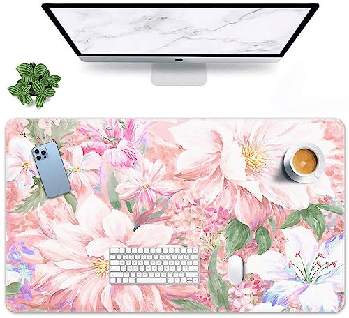 Britimes Großes Gaming-Mauspad, rosa Aquarell, handbemalt, Pfingstrose, Blume, rutschfeste Schreibtischunterlage für Tastatur und Maus, Schreibtischunterlage für Gamer, Büro und Zuhause, 80 x 40 cm