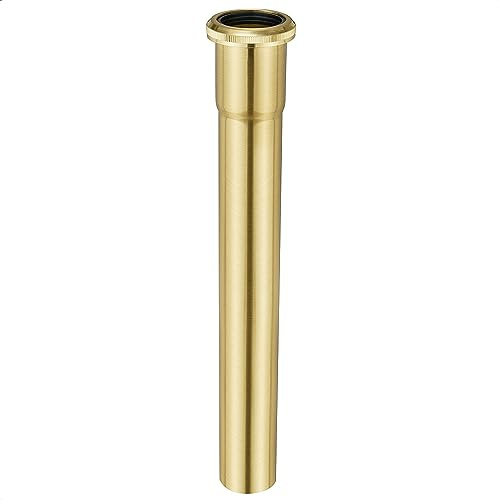 Cinsda 1-1/4 O.D x 12 Brass Slip Joint Extension Tube, Heavy Duty Extension Tube for Bathroom Sink Drain Tailpiece, Brushed Gold