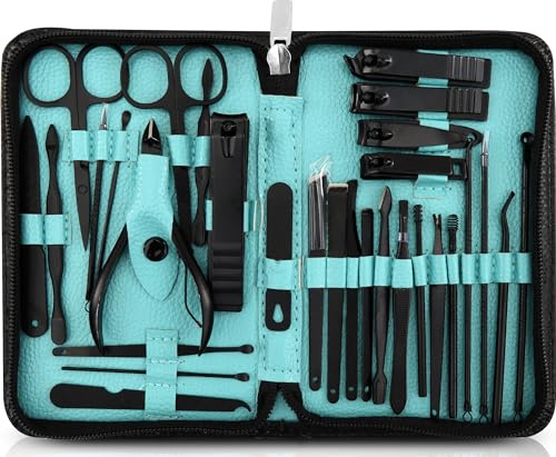 Utopia Care, Manicure Kit for Women and Men, Manicure Set with Nail Clippers or Nail Kit Includes Fingernail & Toenail Clippers, 31Pcs Pedicure Kit Stocking Stuffers with Travel Case, Black