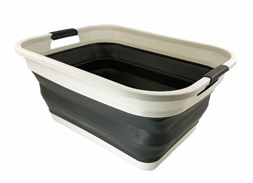 SAMMART 41L (10.8 gallons) Collapsible Plastic Laundry Washing Tub/Basket-Foldable Pop Up Storage Container/Organizer-Portable Hamper(1, Grey/Washed Black)