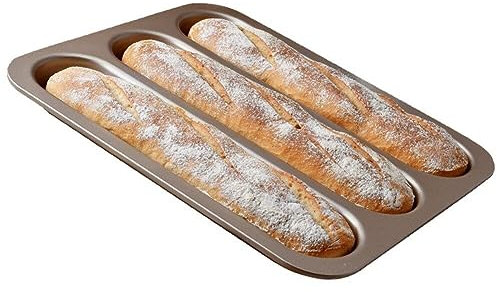 Baguette Pan, French Bread Pans for Baking, Nonstick 3 Slots Italian Loaf Pan Mold Long French Bread Pan Baguettes Bakery Tray