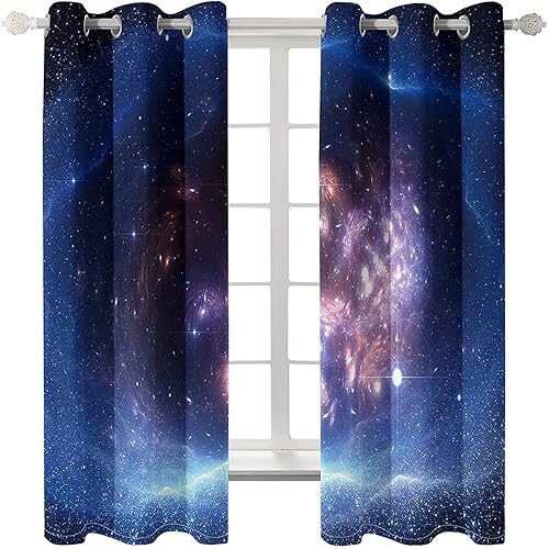 Homxi Blickdichte Vorhänge Jugendzimmer 2er Set,2 x 137W x 244H cm,Gardinen Kinderzimmer Blickdicht Dunkelblau Sternenklarer Himmel Gardinen Ösen