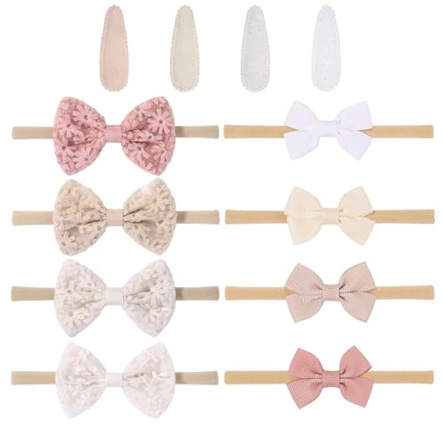 Pack of 12 Toddler Headwear with Bows for Newborns and Babies - Printed Hair Clips and Bands