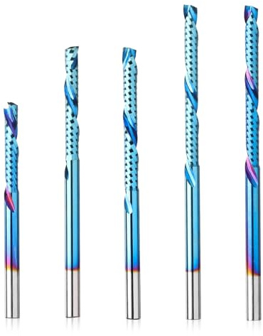 Genmitsu 1/8 Zoll Schaft 5pcs Carbide Spiral O Flute Up & Down Compression End Mill CNC Router Bits, Nano Blue Coat CNC Carving Fräser für Holz Acryl PVC PCB MDF, OC05A