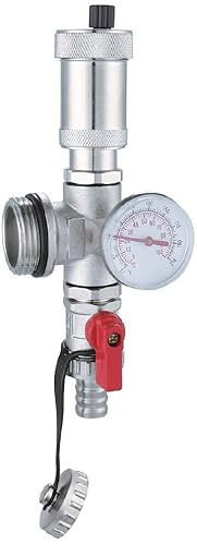 AQUA HEATING Valvola Di Sfiato E Di Scarico Per Collettori Del Circuito Di Riscaldamento Valvola Di Sfiato Per Collettori Con Termometro Rosso