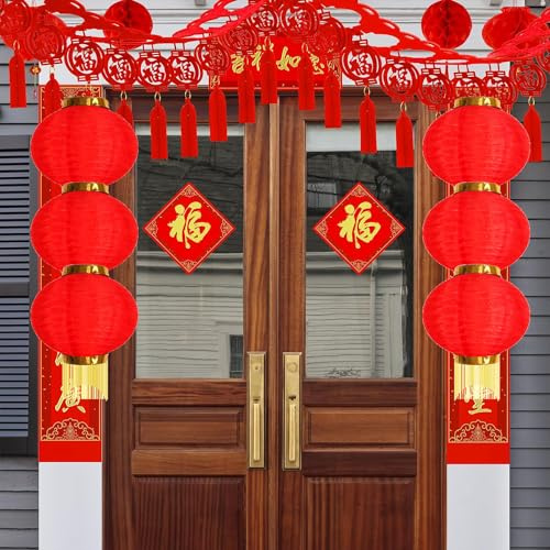 Decoraciones de año nuevo chino-2024 Chino primavera Fu signo linternas rojas chinas Deng Long para primavera Festival Fiesta Decoración (3)