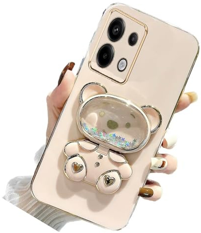 Nadoli pour Xiaomi Redmi Note 13 Pro 4G Sable mouvant Ours Béquille Coque,Ultra Mince Placage Pliant Maquillage Supporter Silicone Flexible Paillette Housse Étui de Potection