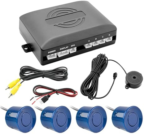 Dowrap Auto Video CVBS Parksensor mit 4 Sensoren Sensor Rückfahrunterstützung Backup-Radarwarner for Monitor-Kamera-System (Color : Blu)