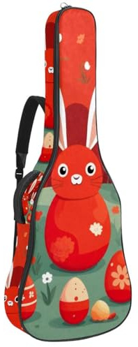 Universale Tasche für Akustikgitarre mit mehreren Fächern und verbessertem Schutz, rotes Osterhasenei, mehrfarbig, 42.9x16.9x4.7 in, Gitarrentasche