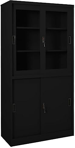 THOYTOUI Büroschrank, Schließfachschrank Vorratsschrank Kleiderschrank Werkzeugschrank Geeignet für Garagen Schulen Lagerhaus Büro mit Schiebetür Schwarz 90x40x180 cm Stahl