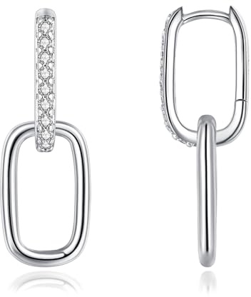 Loutade Ohrringe Silber 925 Creolen mit Anhänger für Damen, 925 Sterling Silber Oval Creolen Doppelt, Kleine Schlafen Geometrische Ohrringe Hängend Silber Kreolen, Ovale Kreolen für Frauen