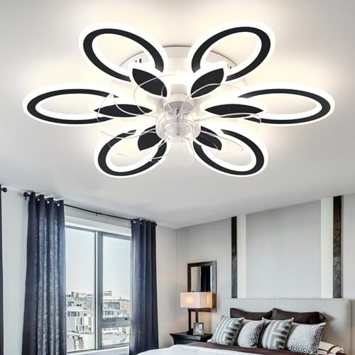 Silencieux Led Luminaire Ventilateur Plafonnier Alexa Fonction Mémoire Dimmable Plafonnier Ventilateur Led Assistant Vocal 6 Vitesses Réversible Ventilo Plafond Avec Lumière Pour Salle À Manger,Noir