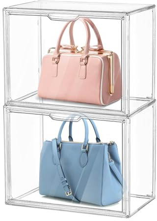 YHANEC 2Stück aufbewahrungsbox transparent,Handtaschen-Organizer | Kunststoff,für Schrank, Handtasche und Schuhe, Spielzeug, handtaschen aufbewahrung stapelbar