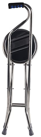 Sgabello da passeggio con bastone da passeggio in acciaio inox a quattro gambe, for uomini, donne, anziani, anziani, bastone da passeggio pieghevole con seduta, bastone pieghevole e sgabello (nero)
