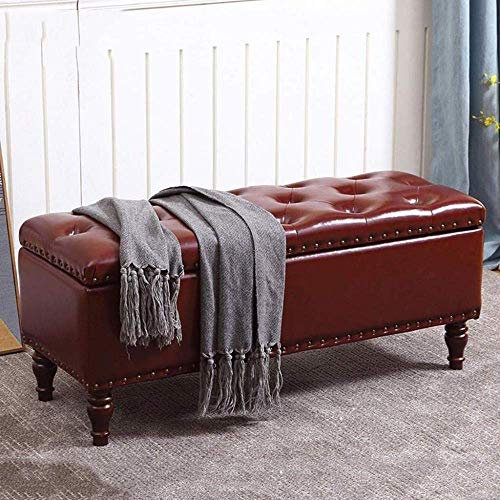 Fußstütze Ottoman Holz Ottoman Aufbewahrungsbank Wachs Leder Rechteck Sofa Hocker Flur Eingang Schuhe Bank Gepolsterter Sitz Lvng Raum Fußhocker/Braun/60Cm