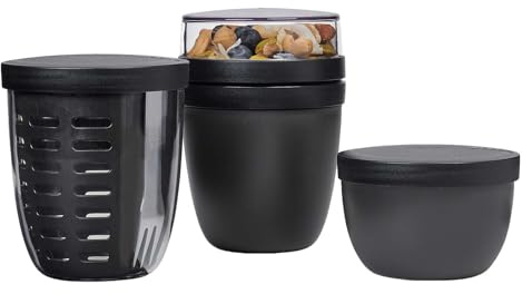 Mepal - Promotion-Set Pots Ellipse 3-teilig - Lunchpot 500 + 200 ml, Fruitpot 600 ml, Snackpot 350 ml - Essensbehälter, Joghurtbecher, to go Becher - Geeignet für Spülmaschine - Nordic Black