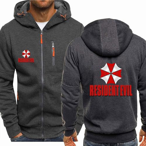 MODRYER Herren Hoodies Mit Regenschirm Aufdruck Lässiges Langarm-Sweatshirt Mit Kapuze Reißverschluss Weicher Dicker Hoodie Club-Sportmäntel Für Das Böse,Grey-XXL