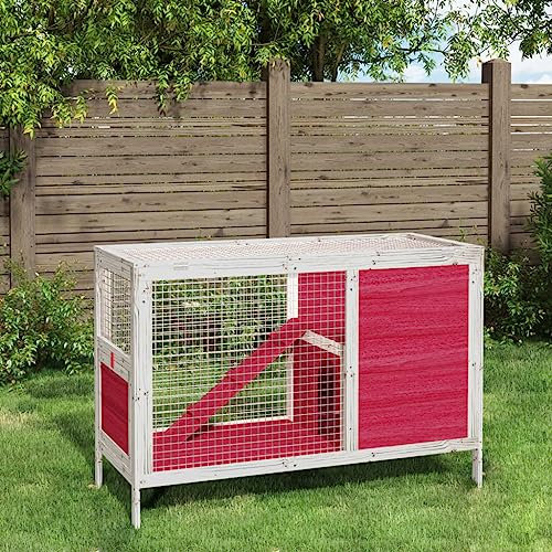 qohoio Clapier Rouge 103x44x69,5 cm Bois de pin Massif,Cabane Lapin,Grande Cage Lapin