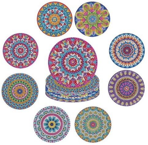 8 PCS 5D DIY Diamond Crafts Painting Coasters, Round Diamond Art Cup Drink