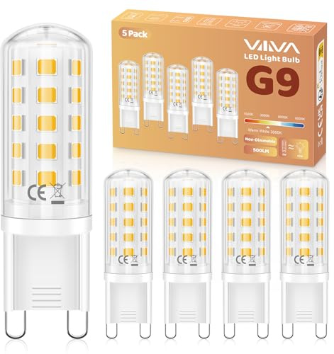 VIIIVA G9 LED Bulbs Warm White, 5W(45W Equivalent) 3000K, 500LM, Pack of 5 | No Flicker, Save 90% Energy CRI>80, 360° Beam Angle, Non-Dimmable, G9 Light Bulbs for Home Lighting, Crystal Chandelier