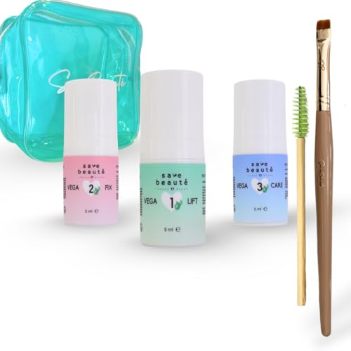 Kit DIY pour rehaussement de sourcils avec pinceau et pochette, 10 à 15 applications, lamination des sourcils, brow lift, Bio & Vegan, Sans odeur, Rapide et naturel