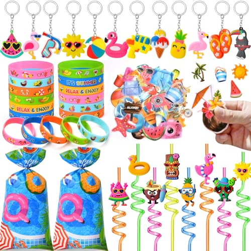 Sommer Festa In Piscina Gadget Compleanno Bambini Cannucce Portachiavi Stickers Sacchetti Confetti Braccialetto Silicone Gadget Hawaiani Per Feste Regalini Fine Festa Compleanno Giochi Piscina