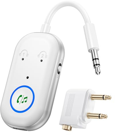 Bluetooth Transmitter Receiver, Aux Wireless Adapter Bluetooth 5.3, 2-in-1 Transmitter for TV, Airplane, Home Stereo, Speakers, Headphone, Car, 3.5mm Jack Dual Connection （White）