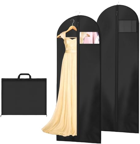 AMFUN 2 PCS Dress Bag,Full Length Travel Suit Bag with Zipper, Dust-proof Clothes Covers Protector Bags,Gown Garment Bag for Long Dresses, 180×60 cm (Black)