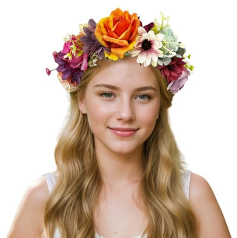 Oenothera Blumen Haarreif, Künstliches Blumen Haarreifen, Haarreif mit Blumen und Blüten, für Damen, Hochzeit, Strand, Urlaub, Party, Strand(C)