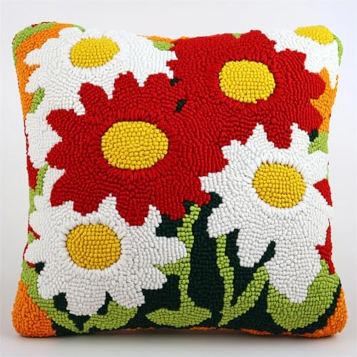 Kitquiver Knüpfkissen Mit Vordruck Cartoon-Gänseblümchen Diy-Knüpfhäkel-Sets,Bedruckter Kissenbezug,Heimdekoration 17x17In