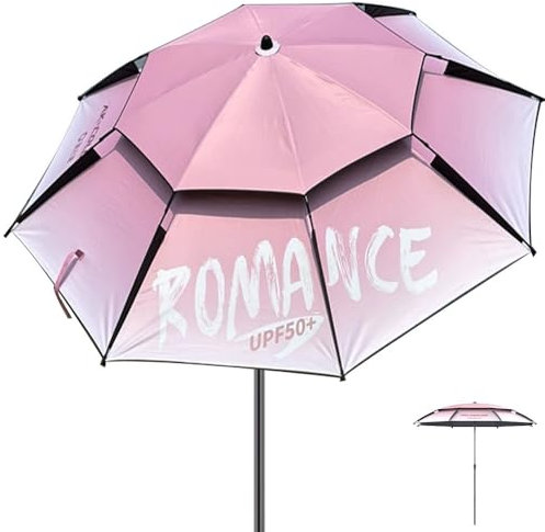 QSPNVFB Sombrilla De Playa De Inclinación Rosado, Paraguas De Pesca Antiviento, Grande Parasol De Mercado Protección UV Sombrilla Terraza Exterior Camping(2.2m(7ft))