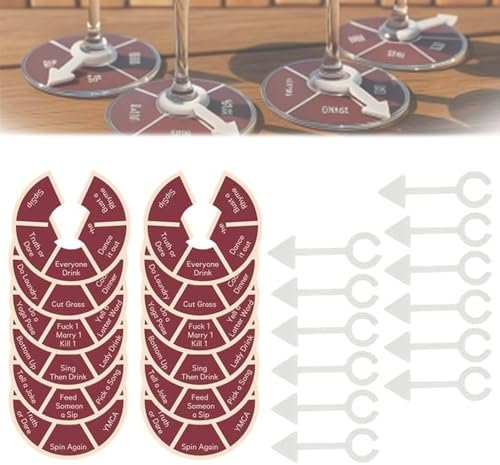 Generico Vino Non Spin-Fun Giochi Bere per Adulti, 12pcs Bicchiere Spinner Partito Divertimento Adulti Giotti, Addio al Nubilato Ragazzi Ragazze Coppie