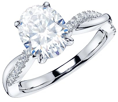 Sterling Silver 4-Prong Petite Twisted Vine 1.5CT Oval Cut Genuine Moissanite Engagement Ring Promise Bridal Ring (K)